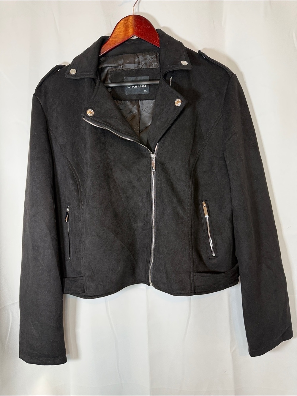 Chateau Black Suede Moto Jacket with Silver Hardware